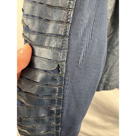 Bano eeMee Blue Leather Moto Jacket Womens Size XS/S - Picture 16 of 16